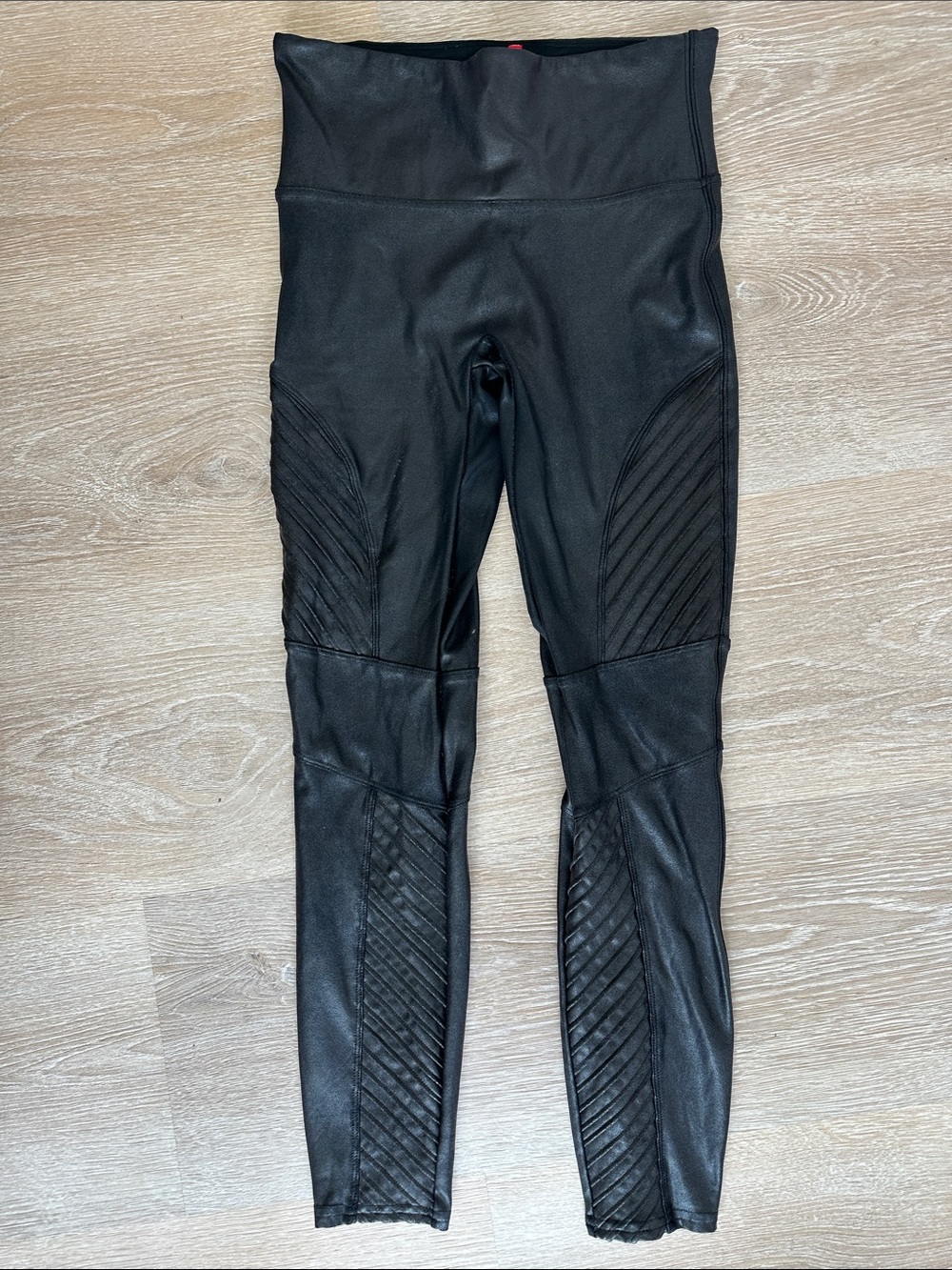 SPANX Faux Leather Black Leggings Vegan Leather Womens Medium Stretch Pants MOTO